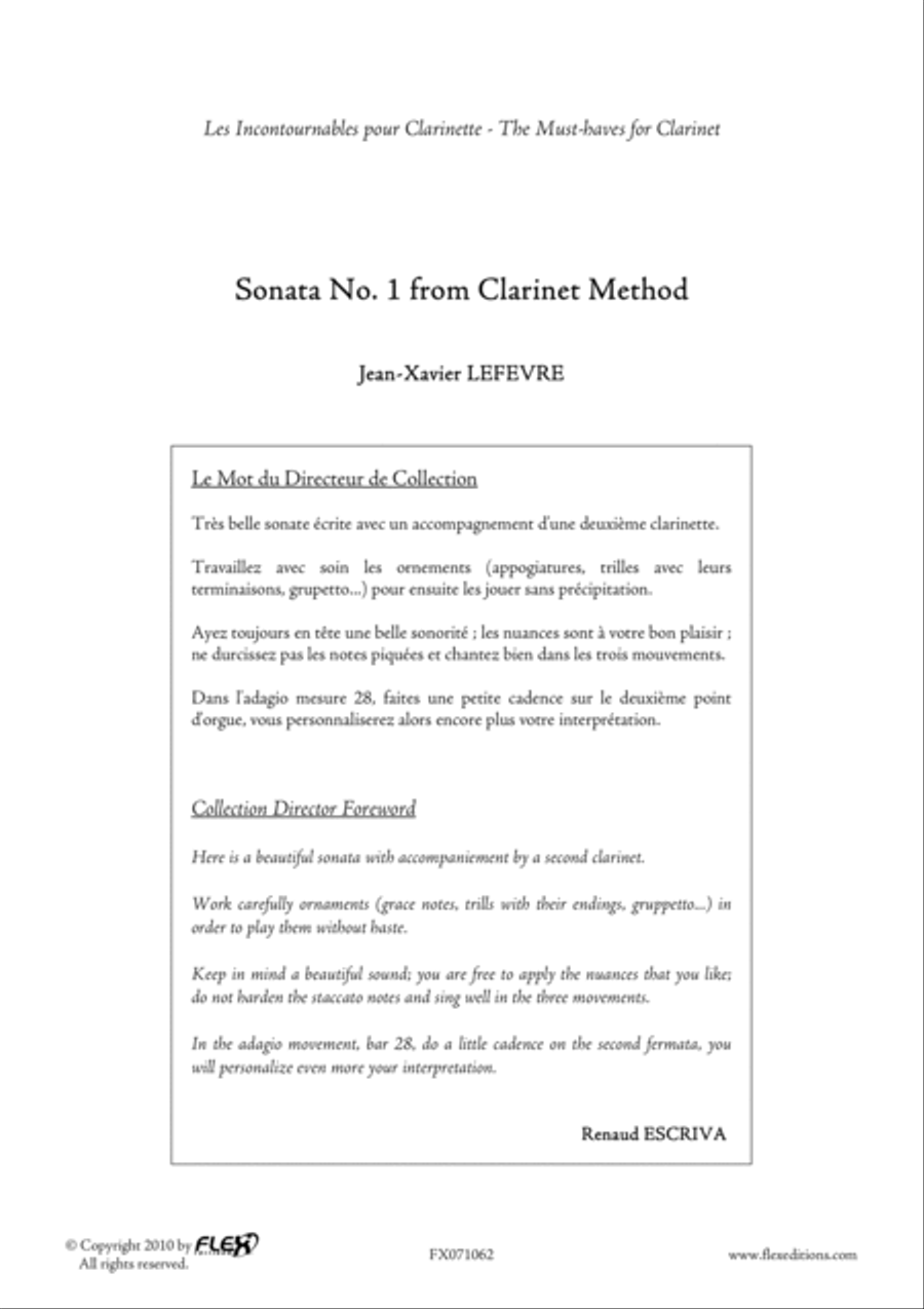 Sonata No. 1 form Clarinet Method Clarinet Duet scores gallery preview page 2