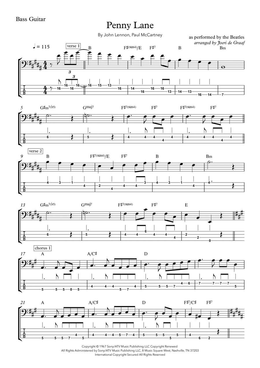 Penny Lane Bass Guitar scores gallery preview page 1