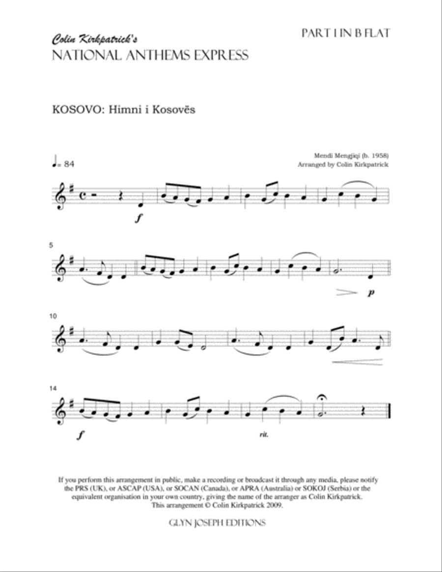 Kosovo National Anthem: Himni i Kosovës Large Ensemble scores gallery preview page 6