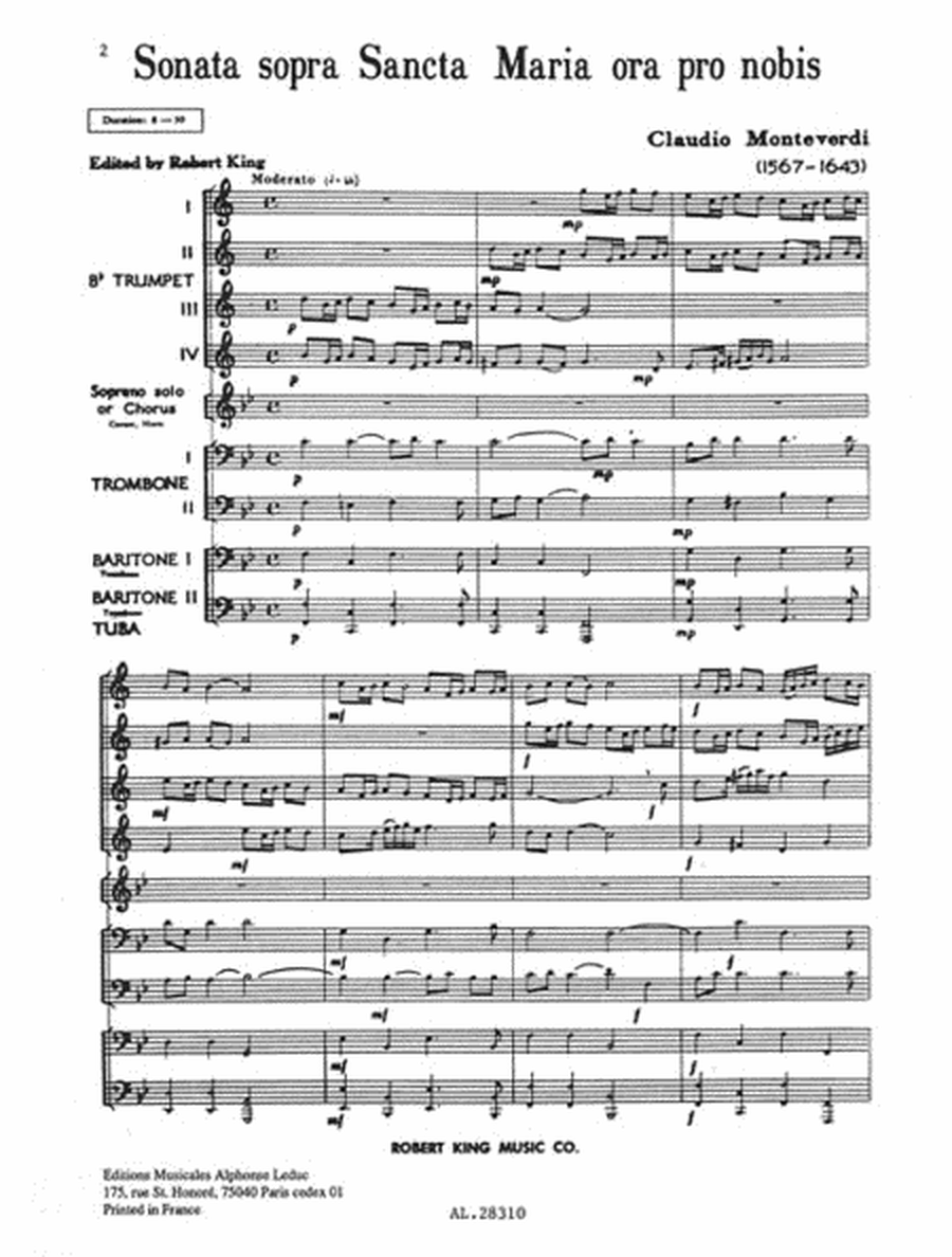 Monteverdi King Sonata Sopra Sancta Maria Brass Ensemble & Vces Sc/pts
