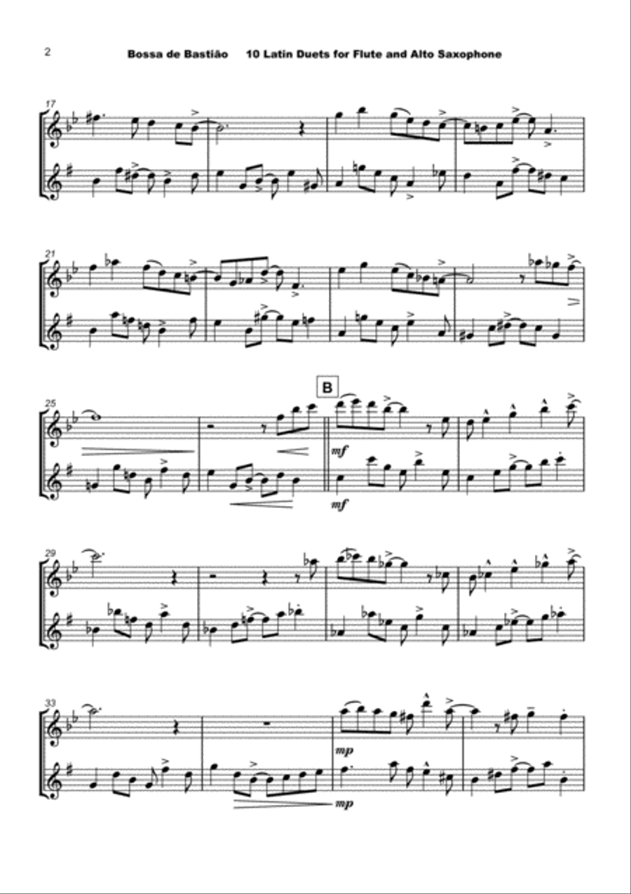 10 Latin Duets, for Flute and Alto Saxophone Woodwind Duet scores gallery preview page 4