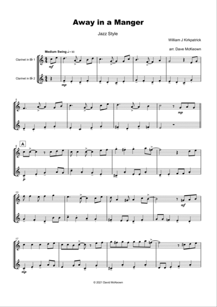 Away in a Manger, Jazz Style, for Clarinet Duet Clarinet Duet scores gallery preview page 2