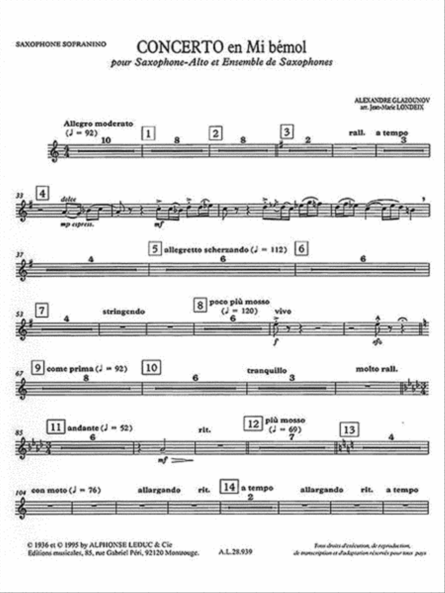 Concerto Op.109 In E Flat Major (saxophone Ensemble (5 Or More)) Saxophone Ensemble scores gallery preview page 3