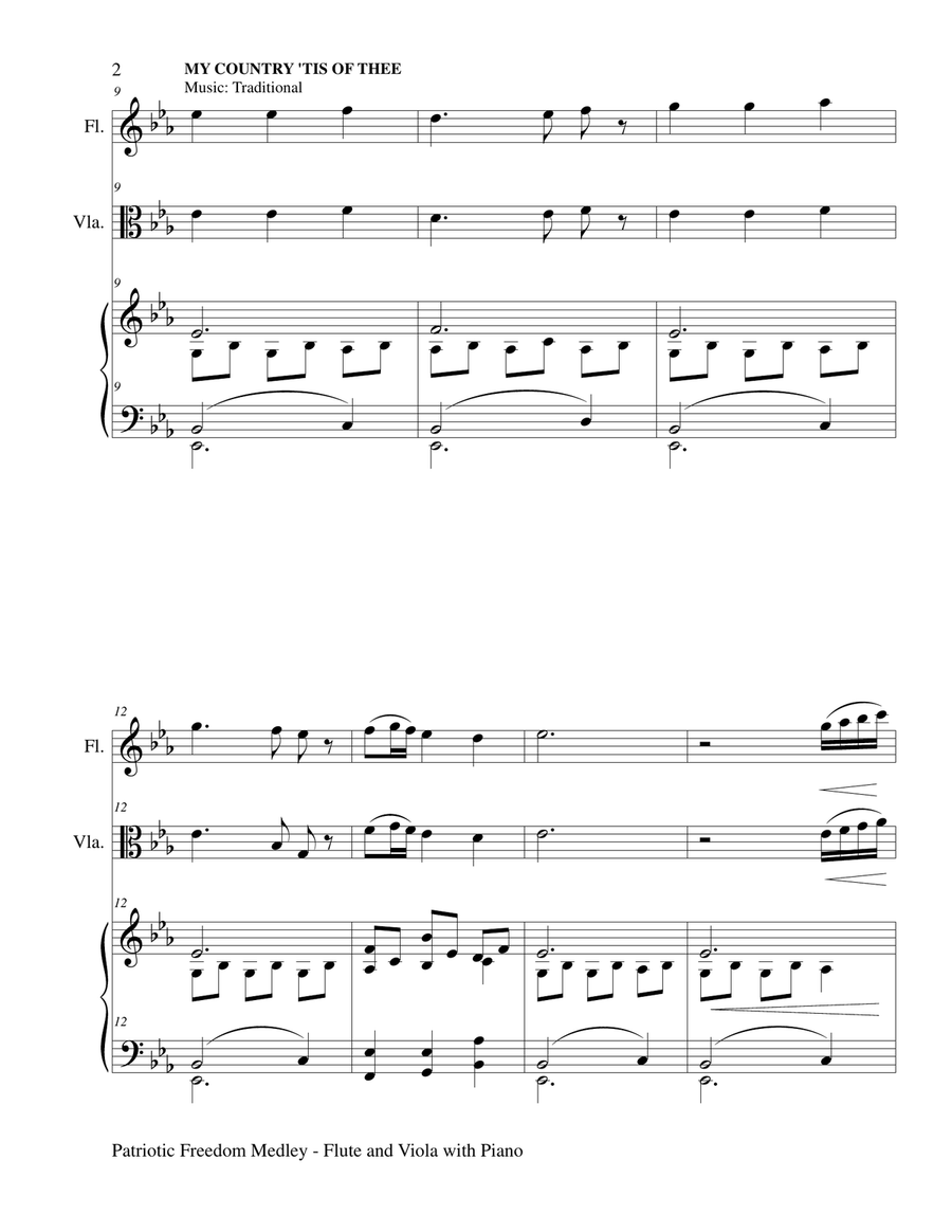PATRIOTIC FREEDOM MEDLEY (Flute and Viola with Piano/Score and Parts) Flute scores gallery preview page 3