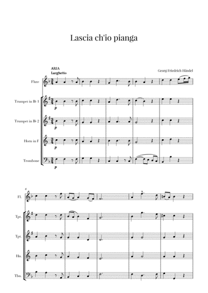 Haendel - Lascia ch’io pianga (for Flute and Brass Quartet) image number null