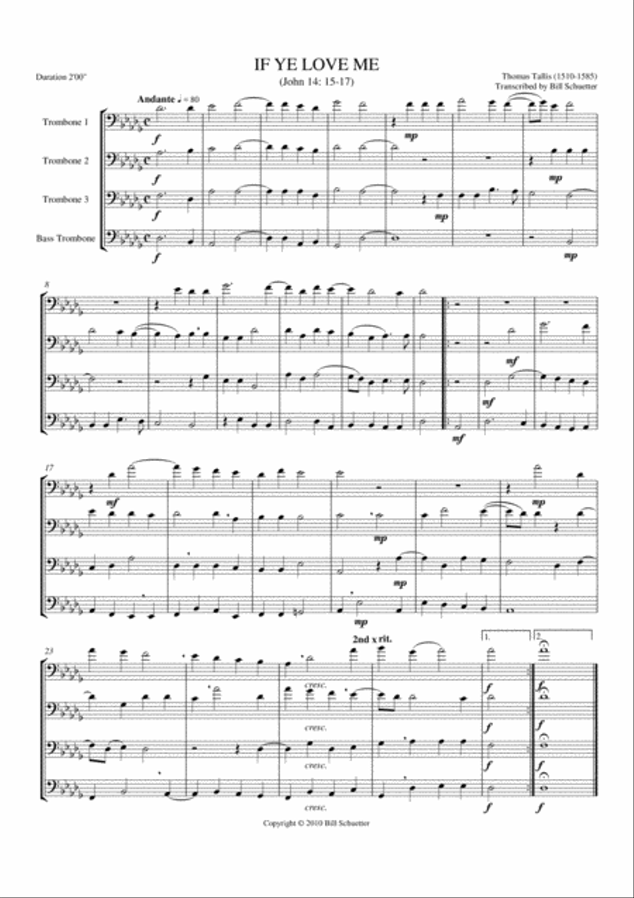 If Ye Love Me If Ye Love Me Trombone Quartet scores gallery preview page 1