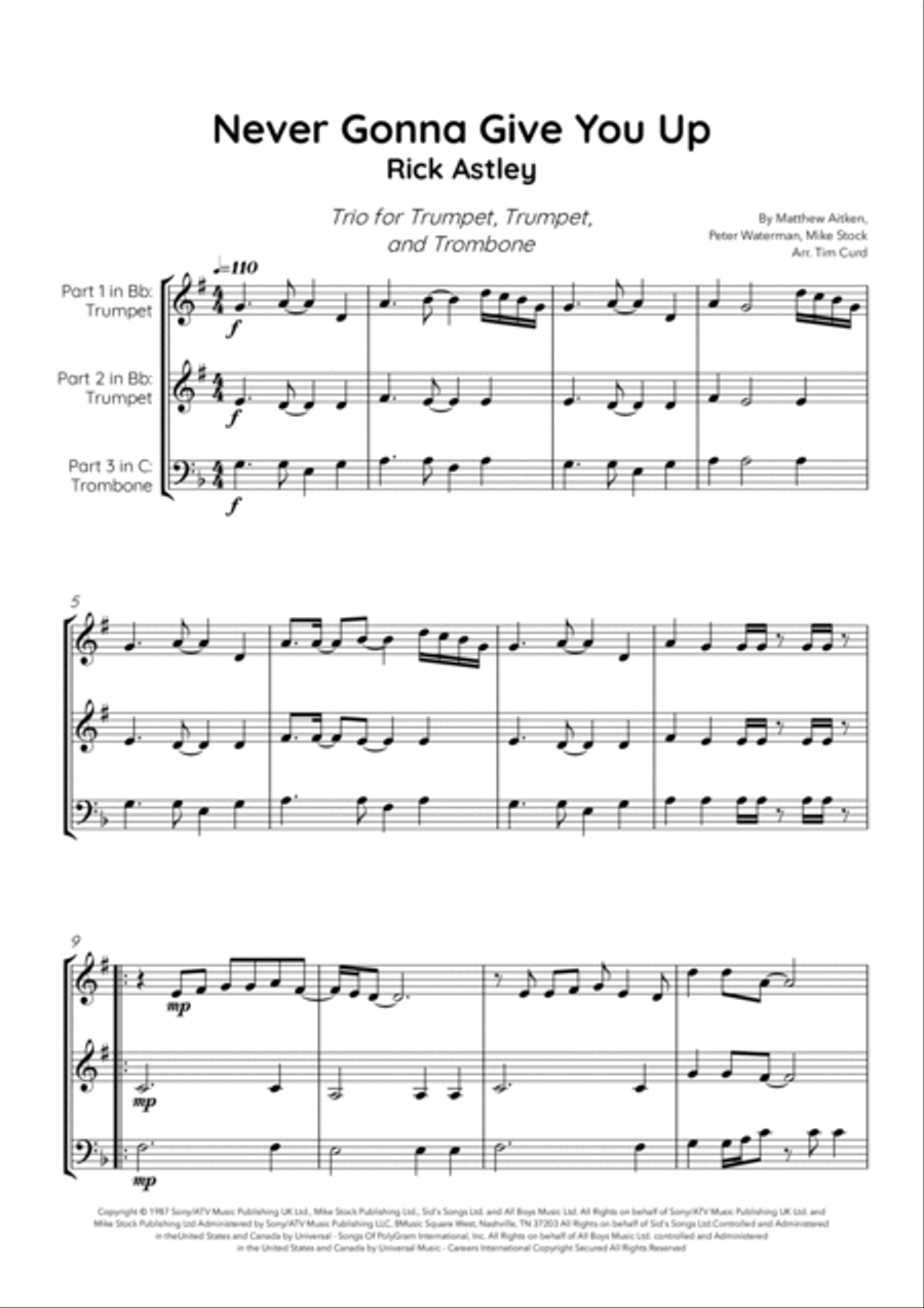 Never Gonna Give You Up Brass Ensemble scores gallery preview page 2