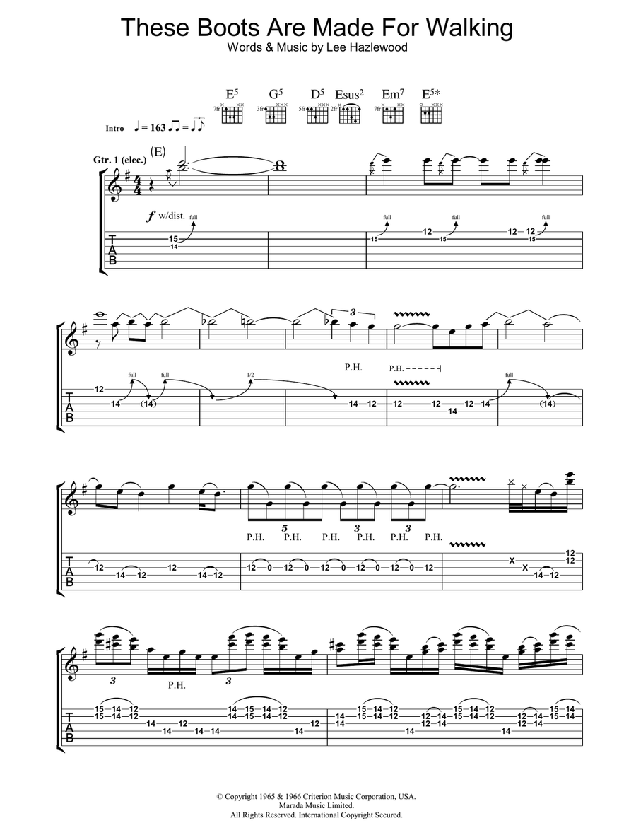 These Boots Are Made For Walking Electric Guitar scores gallery preview page 1