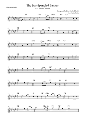 The Star Spangled Banner (USA National Anthem) for Clarinet in Bb Solo with Chords (E Major)