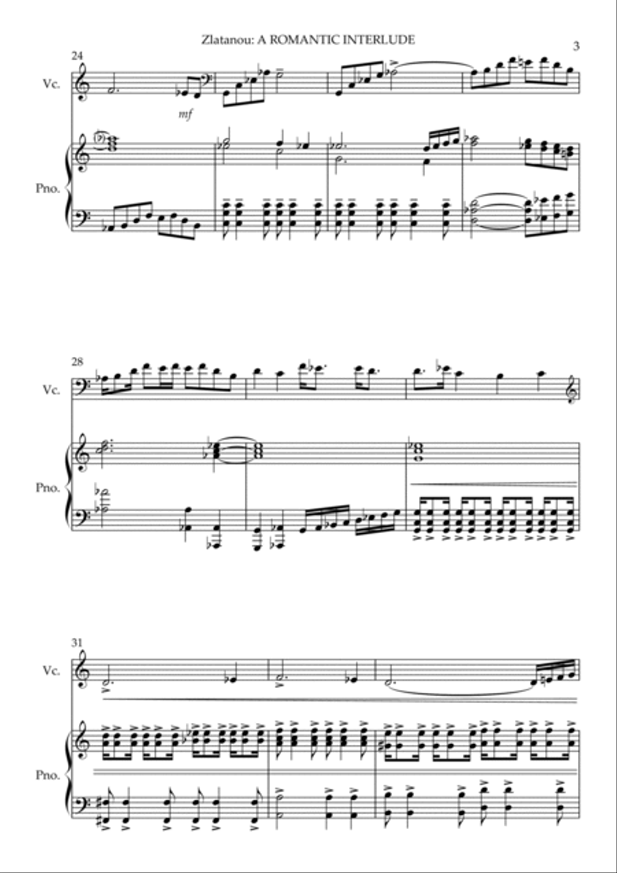 A ROMANTIC INTERLUDE, for violoncello and piano Piano scores gallery preview page 3