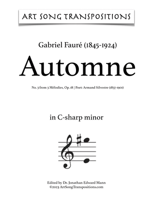 Book cover for FAURÉ: Automne, Op. 18 no. 3 (transposed to C-sharp minor, C minor, and B minor)