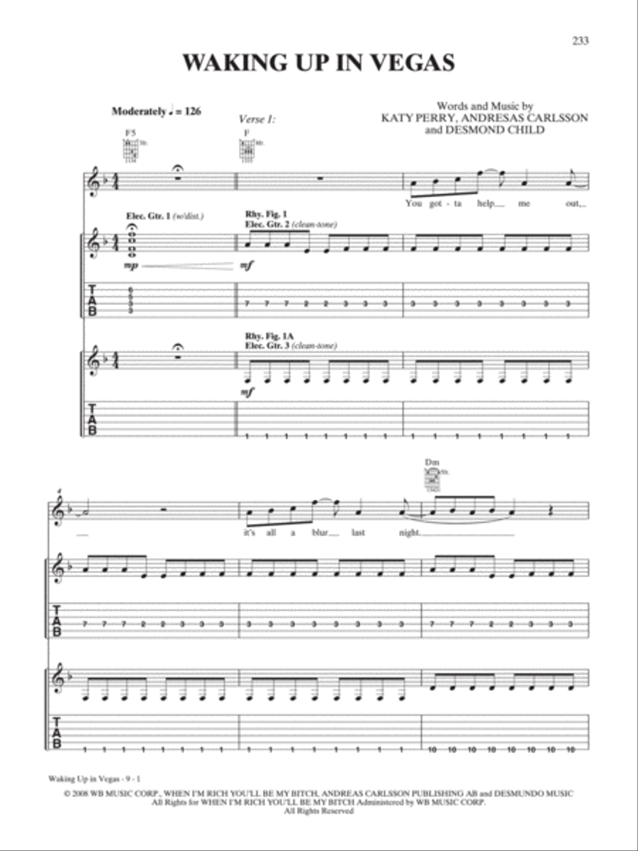 Waking Up in Vegas Guitar Tablature scores gallery preview page 1