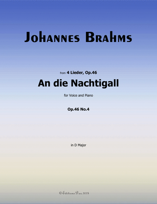 Book cover for An die Nachtigall, by Johannes Brahms, in D Major