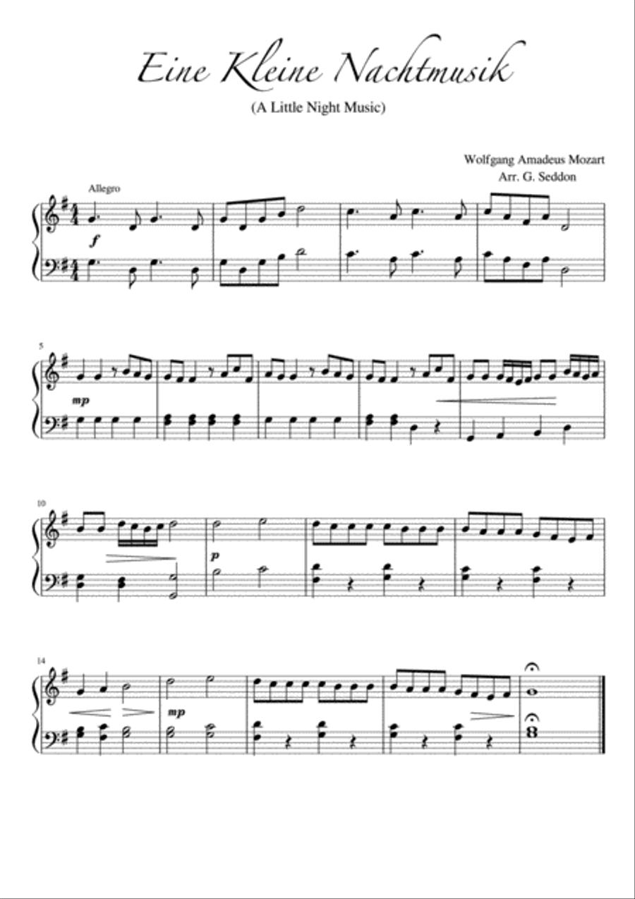 Eine Kleine Nachtmusik (A Little Night Music) Easy Piano scores gallery preview page 1