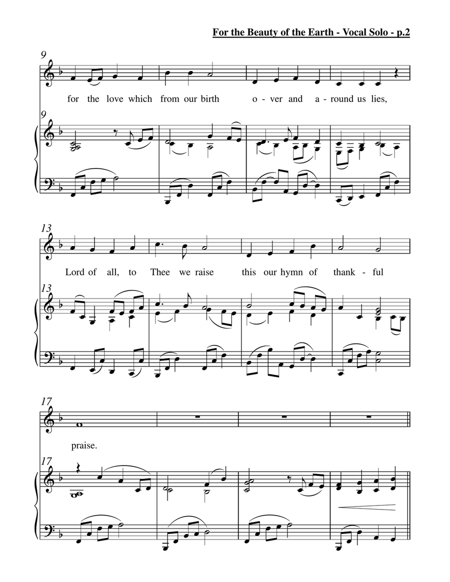 For the Beauty of the Earth (Vocal Solo & Piano) Piano, Vocal scores gallery preview page 3