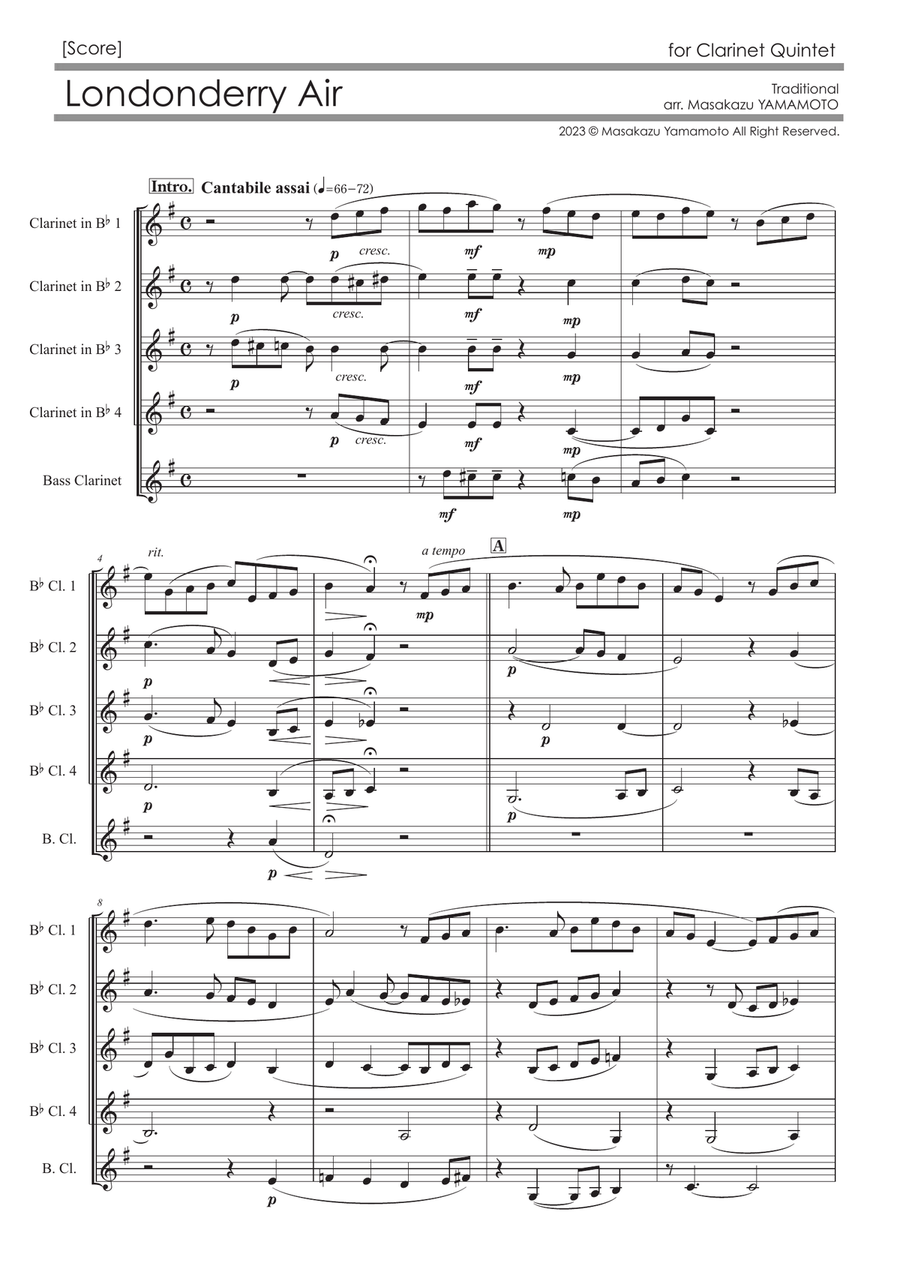 Londonderry Air (Danny Boy) [Clarinet Quintet] Clarinet Quintet scores gallery preview page 1