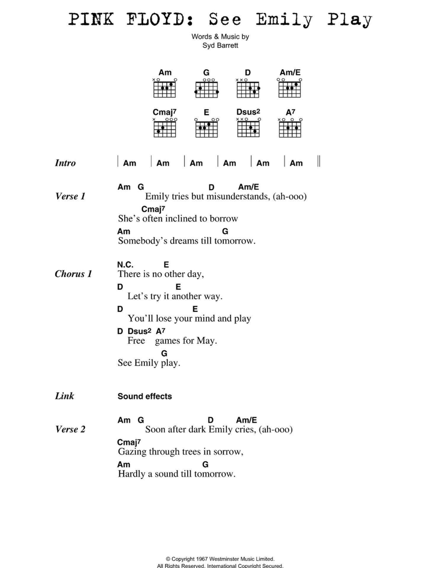 See Emily Play Easy Guitar scores gallery preview page 1