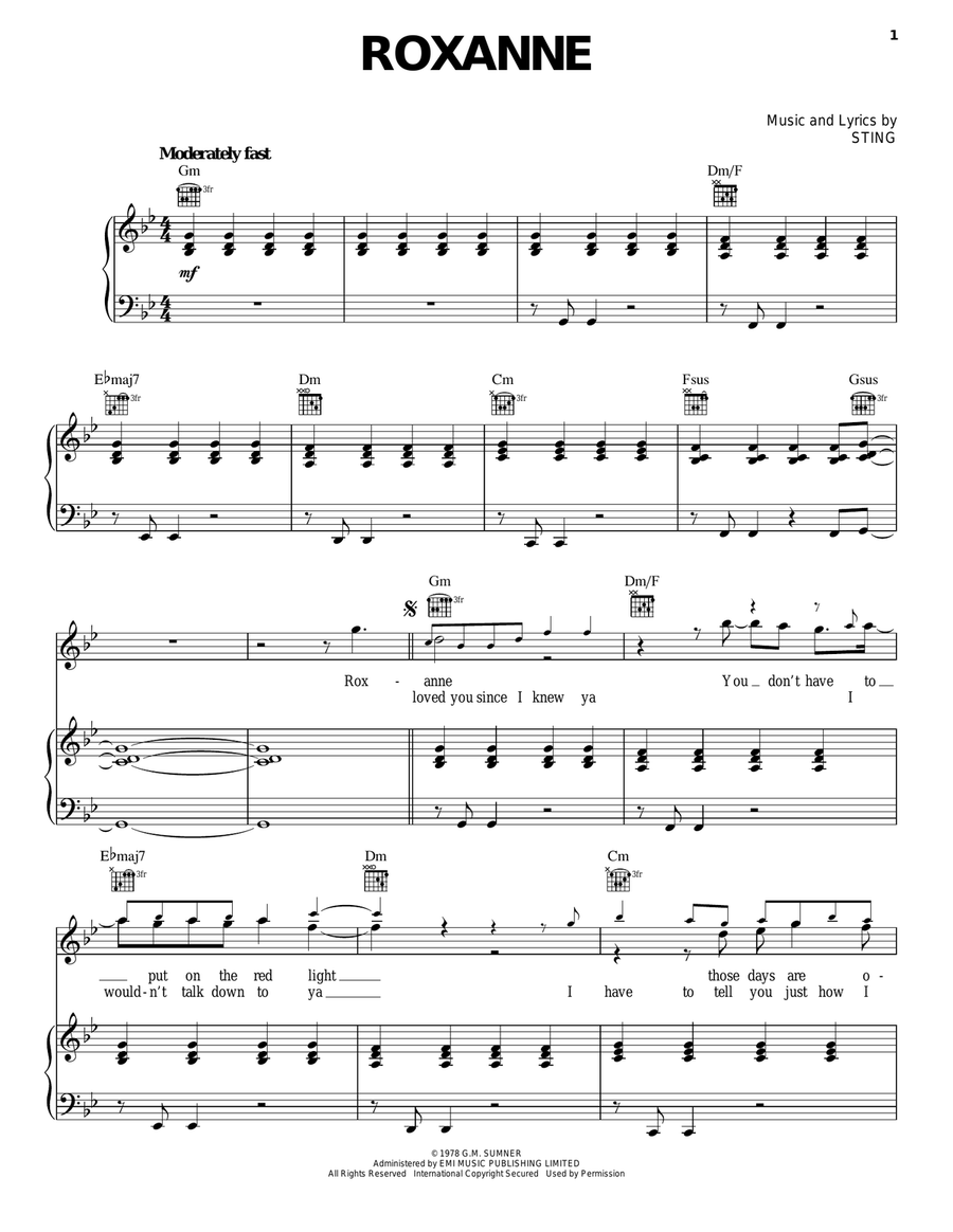 Roxanne Piano, Vocal, Guitar scores gallery preview page 1