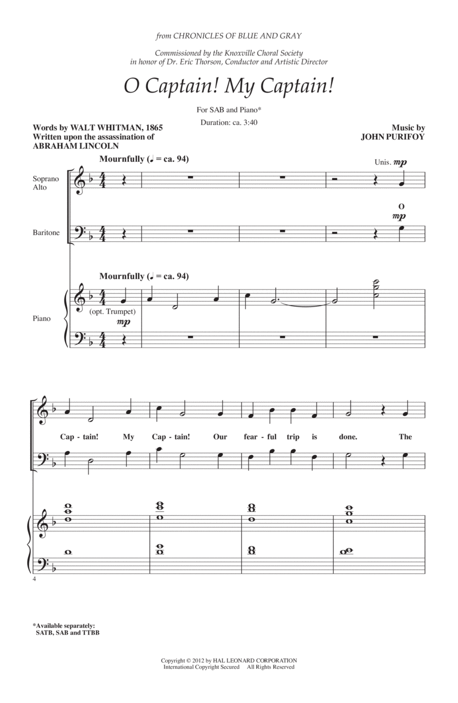 O Captain! My Captain! 3-Part scores gallery preview page 1