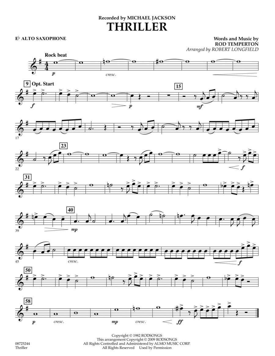 Thriller - Eb Alto Saxophone Alto Saxophone scores gallery preview page 1