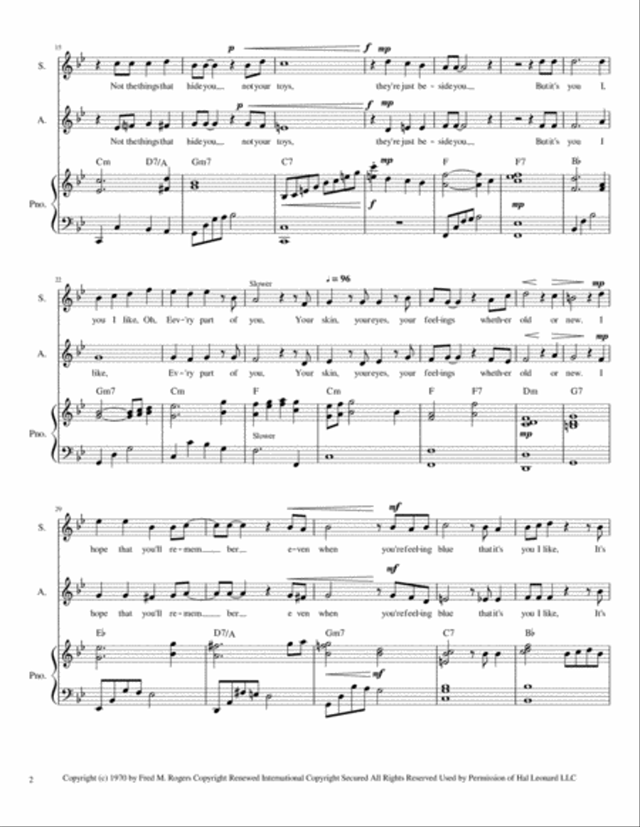 It's You I Like from MISTER ROGERS' NEIGHBORHOOD Piano scores gallery preview page 3