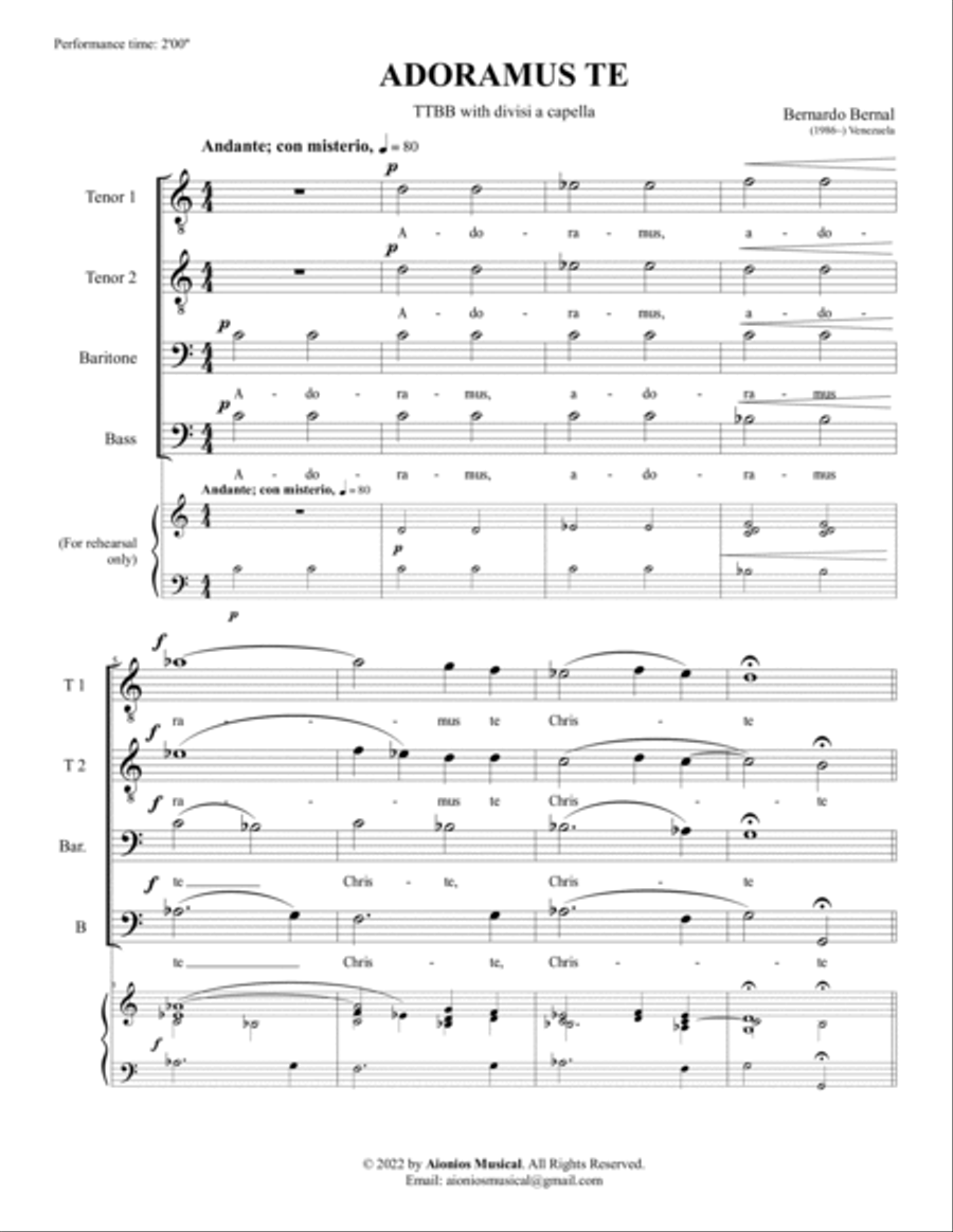 Adoramus Te - for TTBB with divisi a cappella TTBB scores gallery preview page 3