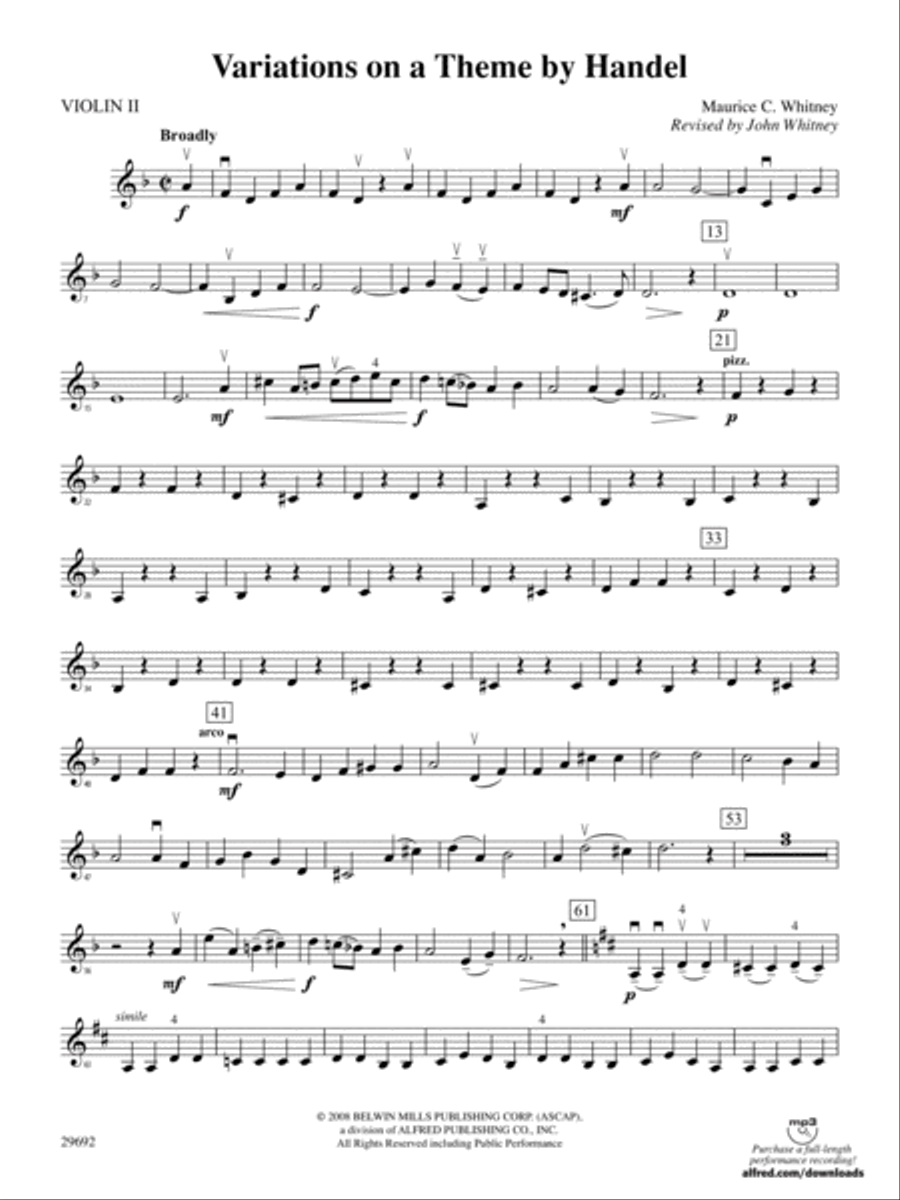 Variations on a Theme by Handel: 2nd Violin Full Orchestra scores gallery preview page 1