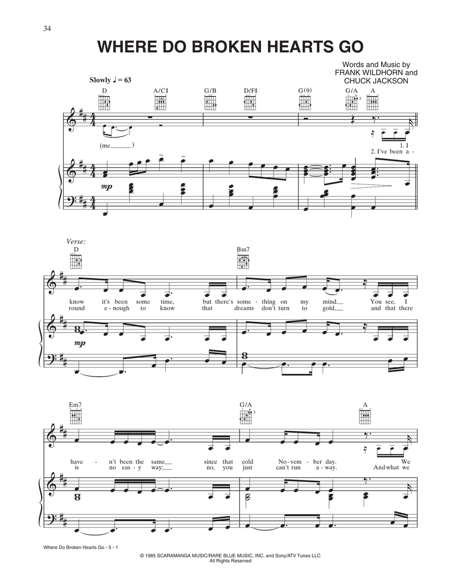 Where Do Broken Hearts Go Piano, Vocal, Guitar scores gallery preview page 1