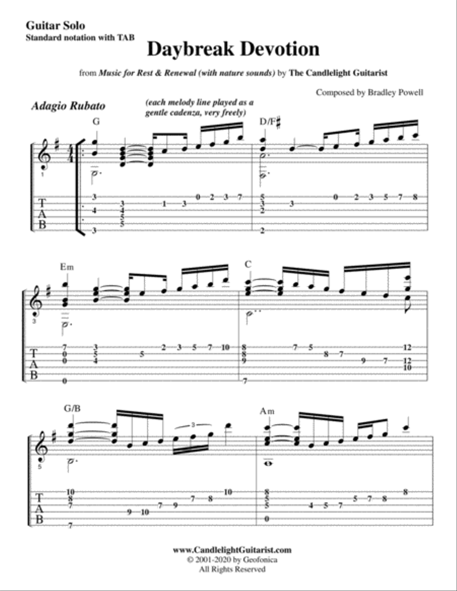 Daybreak Devotion (guitar solo in standard notation with TAB) Acoustic Guitar scores gallery preview page 2