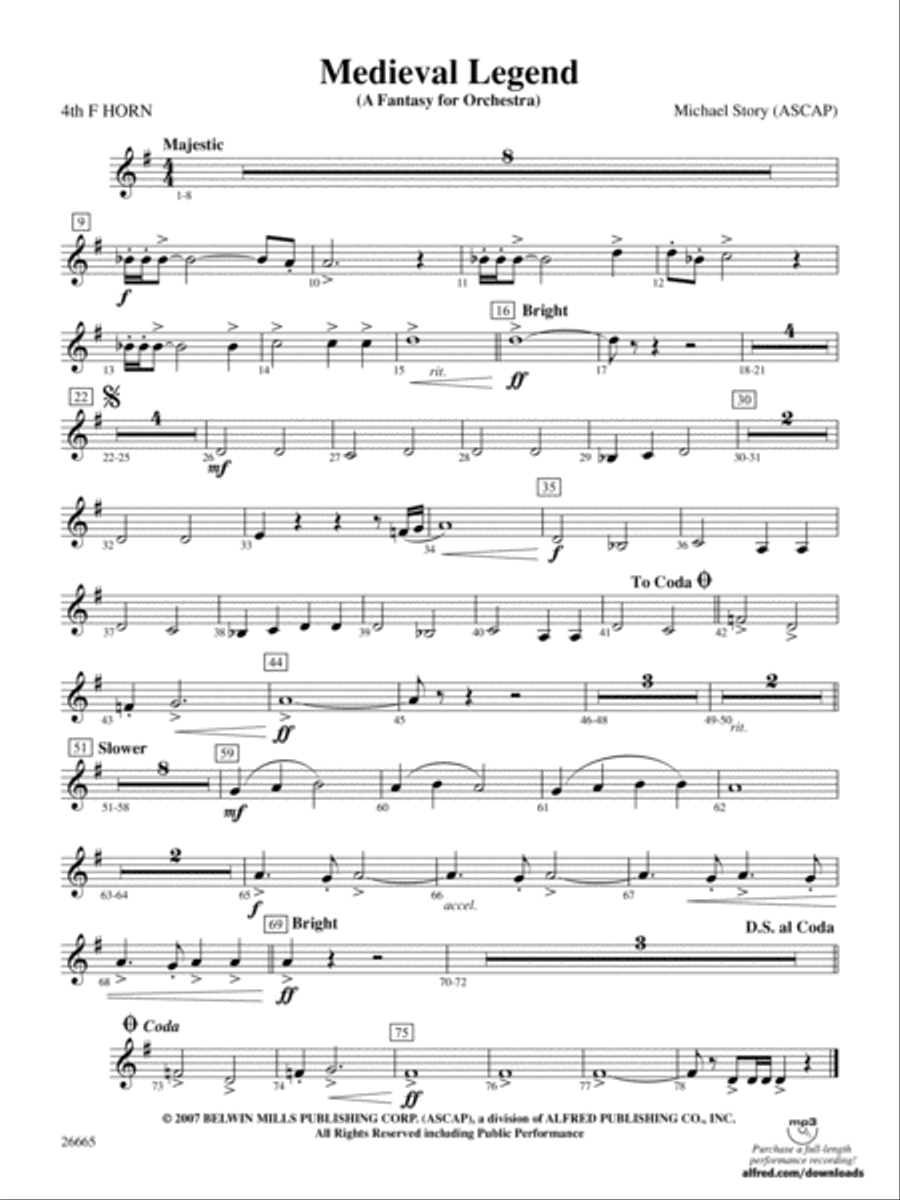 Medieval Legend: 4th F Horn Full Orchestra scores gallery preview page 1