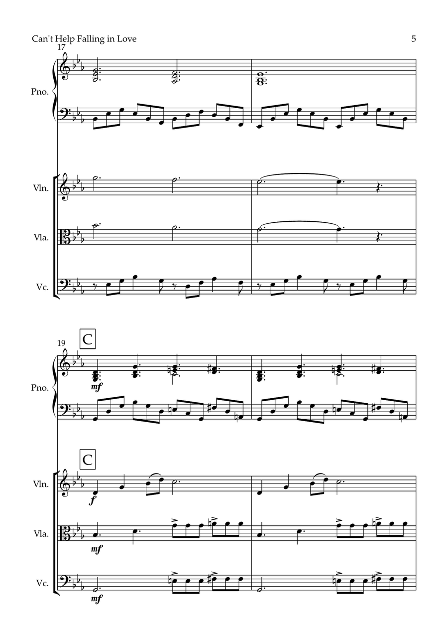 Can't Help Falling In Love Piano Quartet scores gallery preview page 5