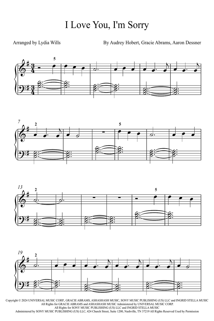 I Love You, I'm Sorry I Love You, I'm Sorry Piano Solo scores gallery preview page 1