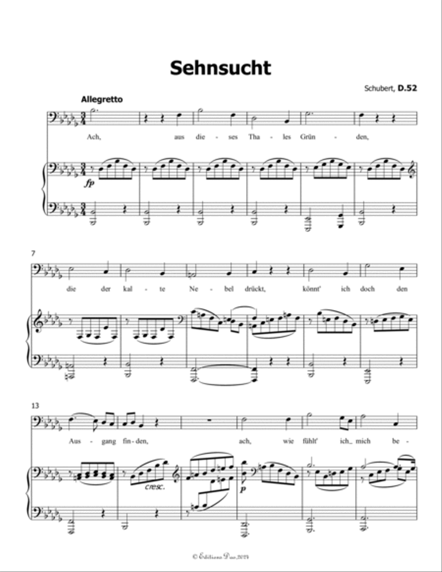 Sehnsucht, by Schubert, D.52, in D flat Major Voice scores gallery preview page 3