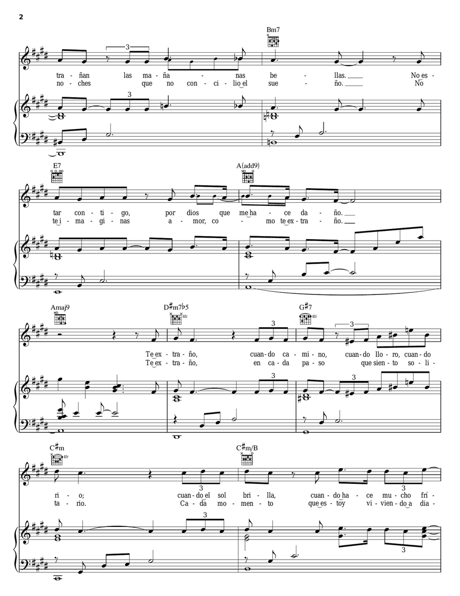 Pero Te Extrano Piano, Vocal, Guitar scores gallery preview page 2