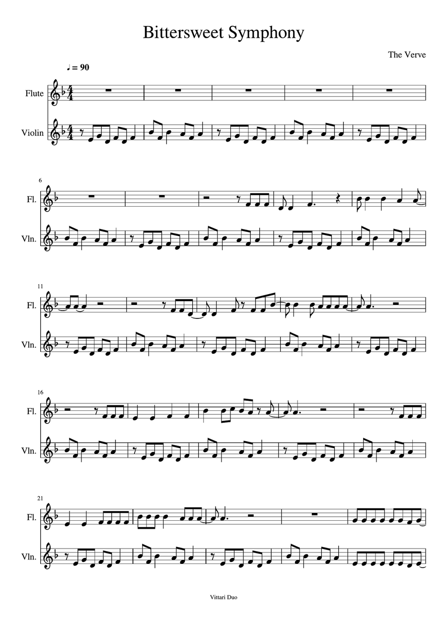 Bittersweet Symphony Flute scores gallery preview page 1