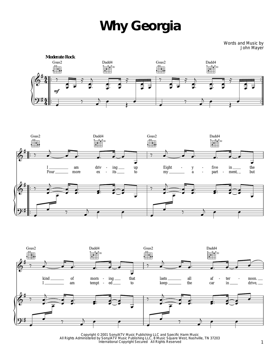 Why Georgia Why Georgia Piano, Vocal, Guitar scores gallery preview page 1