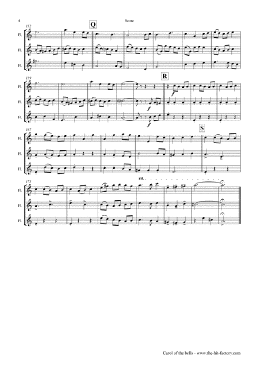 Carol of the Bells - Pentatonix style - Flute Trio Flute Trio scores gallery preview page 4