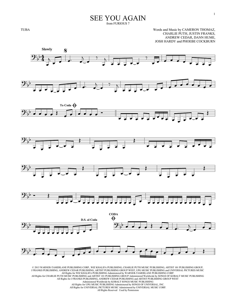 See You Again (feat. Charlie Puth) Tuba scores gallery preview page 1