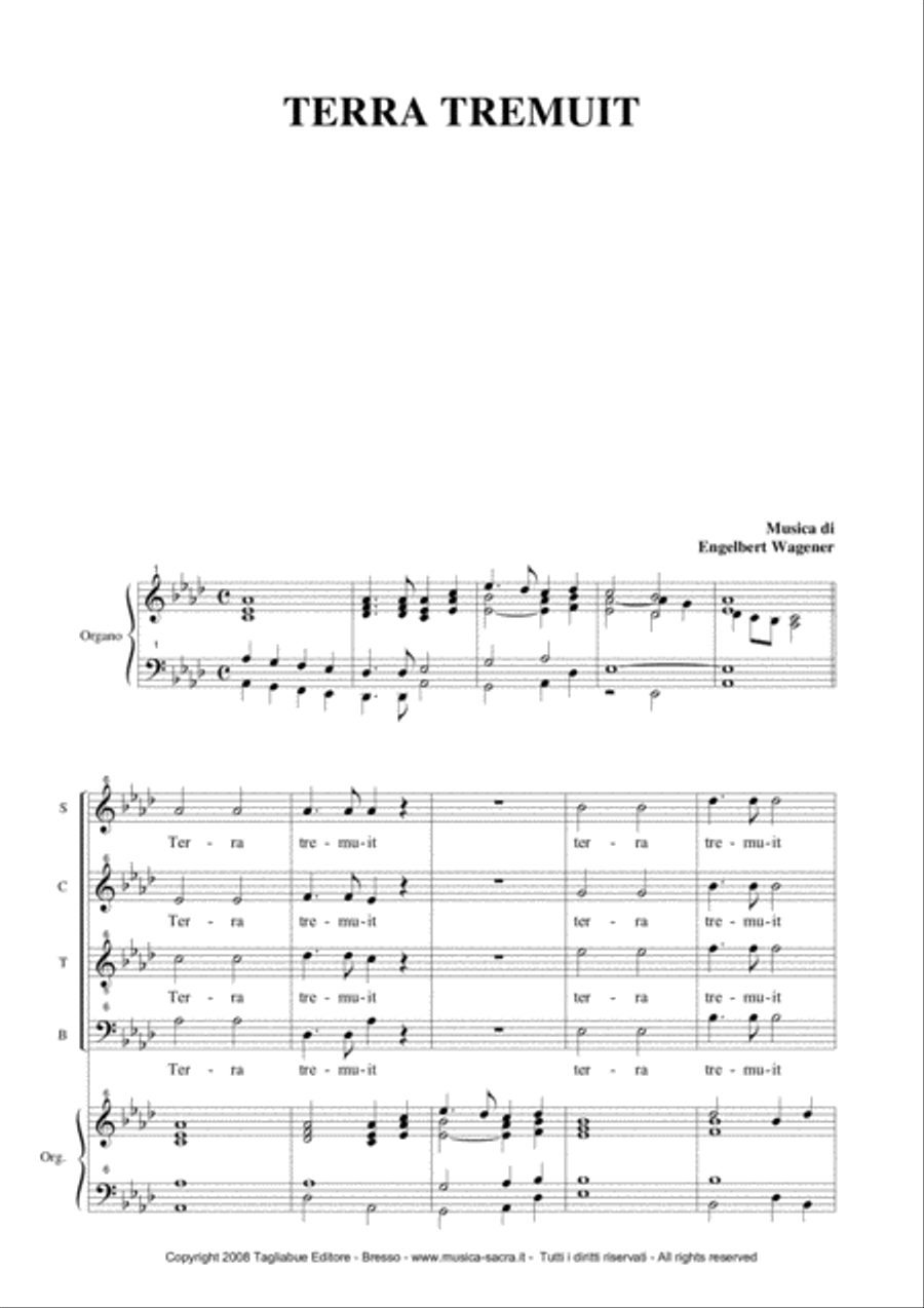 TERRA TREMUIT - E. WAGENER - SATB Choir and Organ 4-Part scores gallery preview page 1
