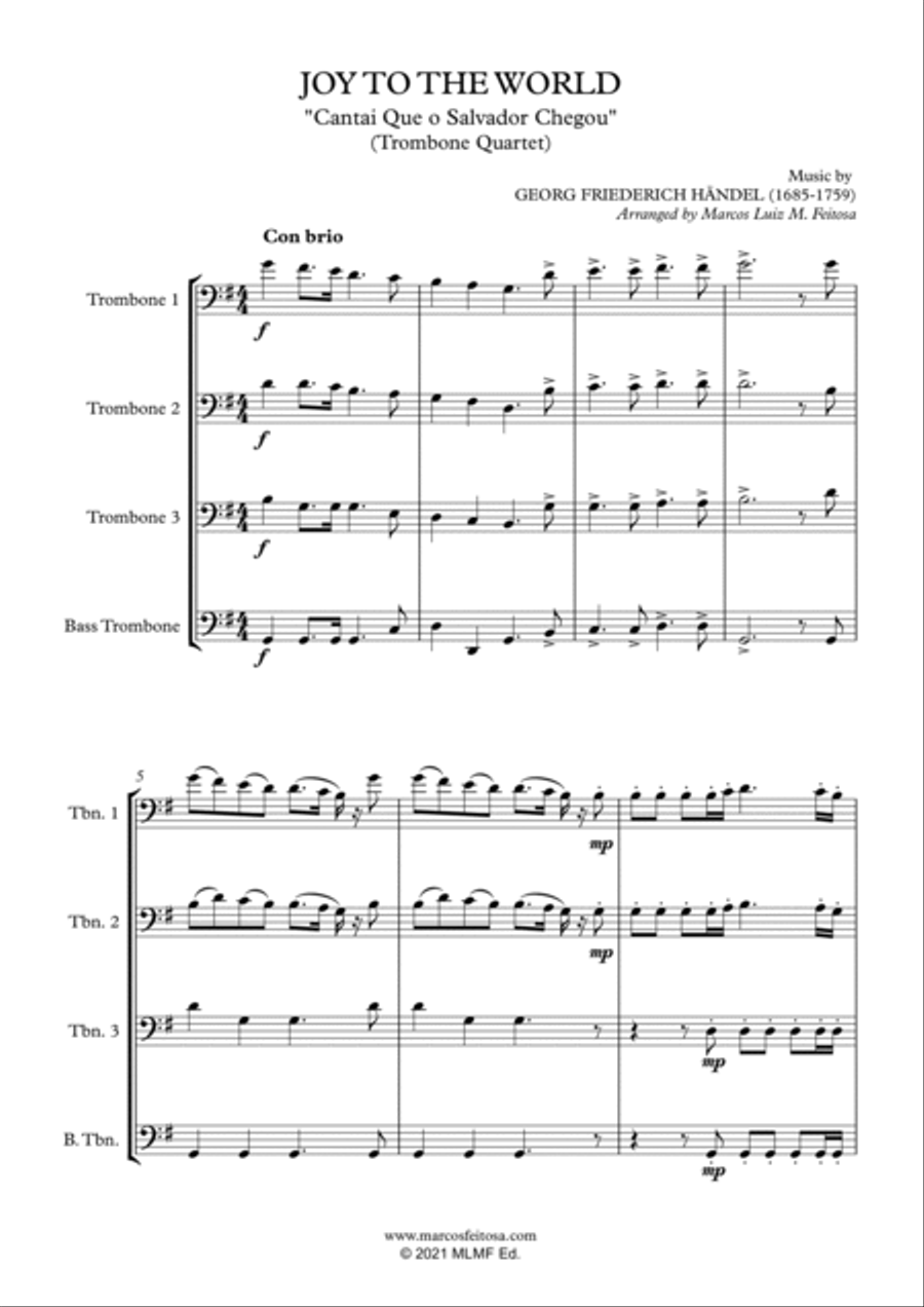 Joy To The World (Cantai Que o Salvador Chegou) - Trombone Quartet Trombone Quartet scores gallery preview page 3
