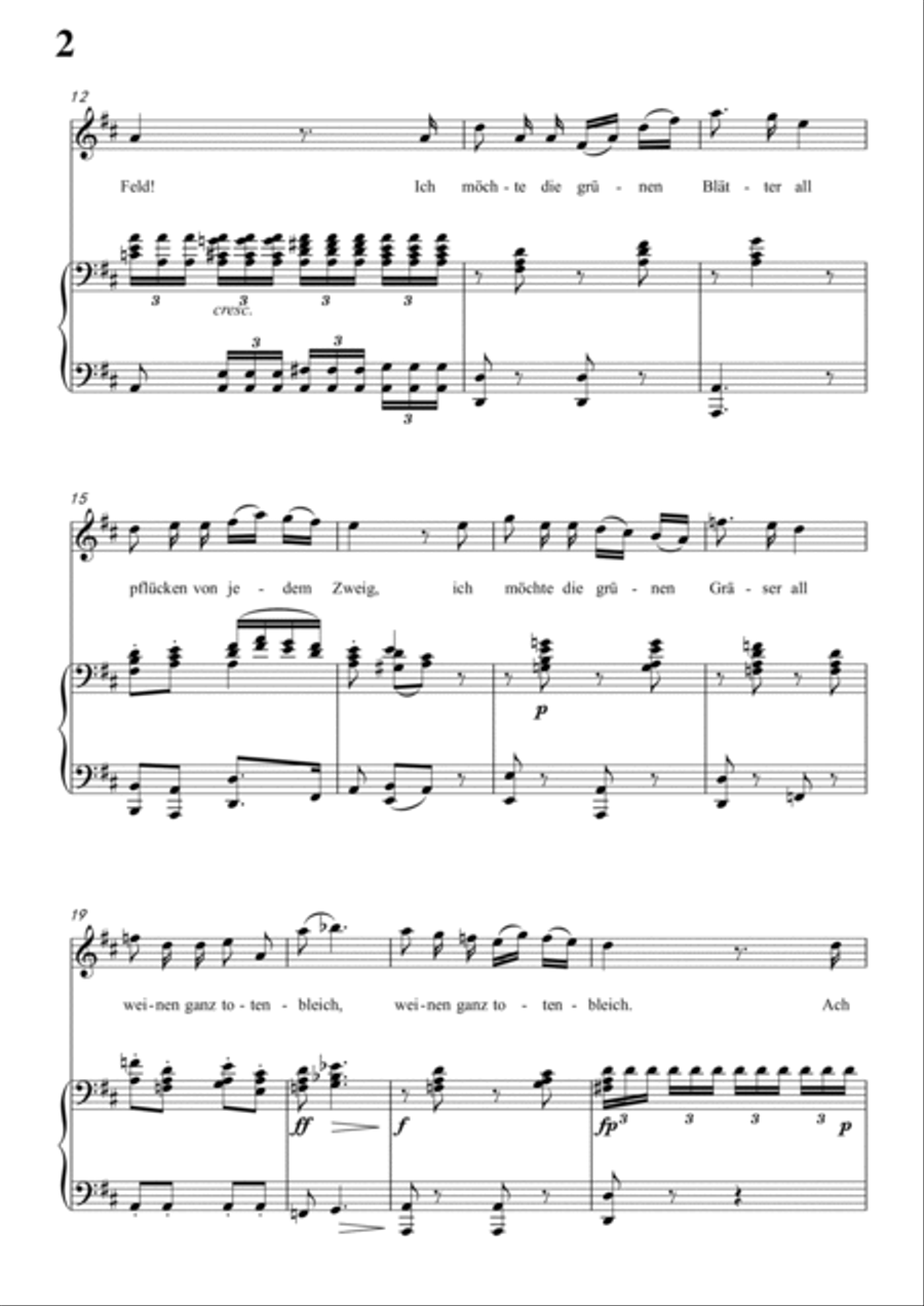 Schubert-Die böse Farbe,from 'Die Schöne Müllerin',Op.25 No.17 in D for Vocal and Piano Voice scores gallery preview page 3