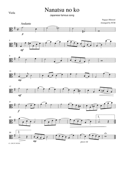 Japanese famous song Nanatsu no ko, for string quartet, JD011