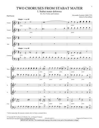Book cover for Two Choruses from Stabat Mater - Score