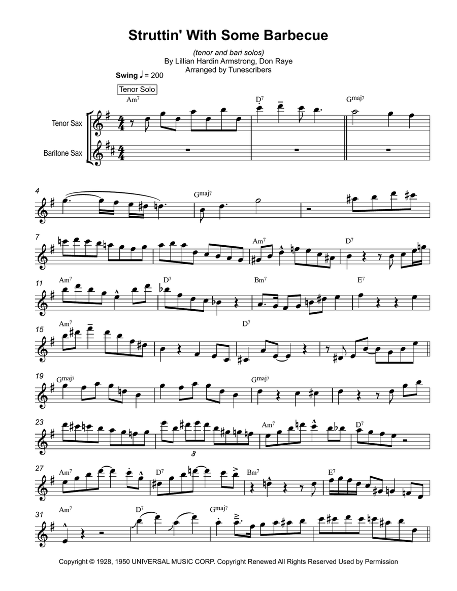 Struttin' with Some Barbecue (tenor and bari sax solos) Baritone Saxophone scores gallery preview page 1