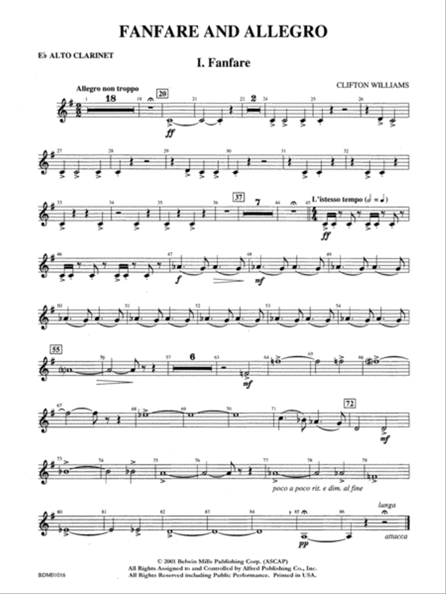 Fanfare and Allegro: E-flat Alto Clarinet Concert Band scores gallery preview page 1
