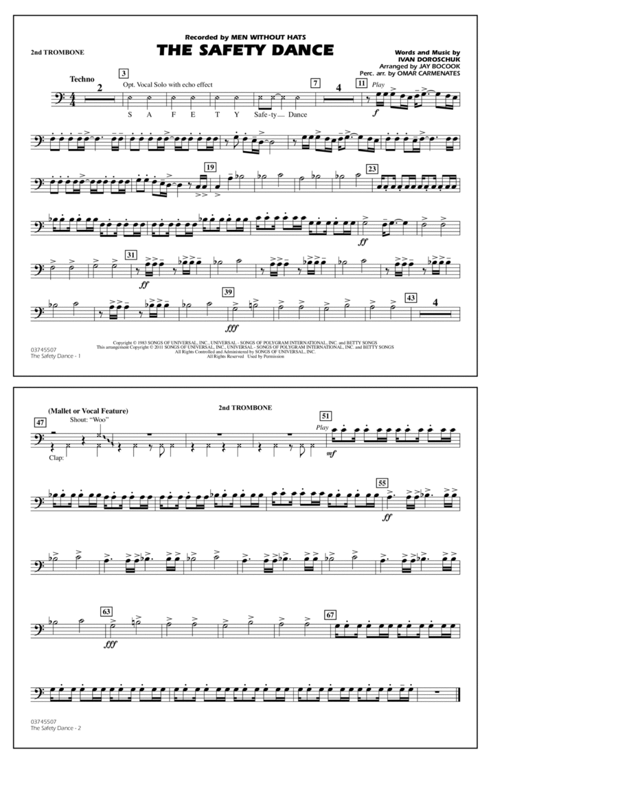 The Safety Dance - 2nd Trombone Marching Band scores gallery preview page 1