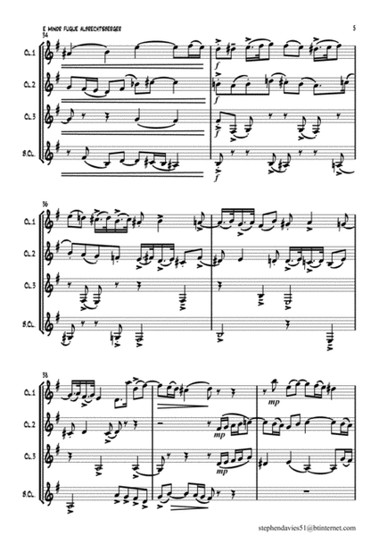 'E Minor Fugue' by Johann Georg Albrechtsberger for Clarinet Quartet. image number null
