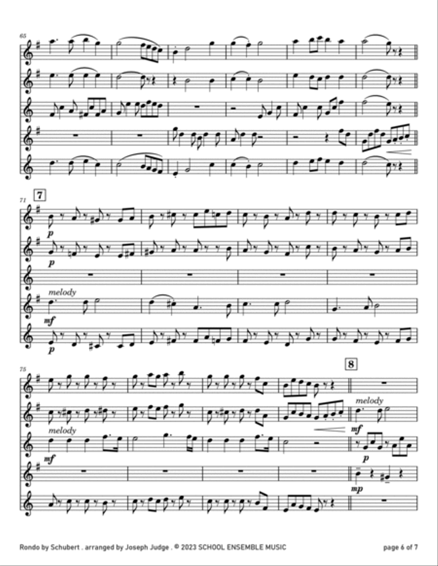Rondo by Schubert for Saxophone Quartet in Schools Saxophone Quartet scores gallery preview page 6