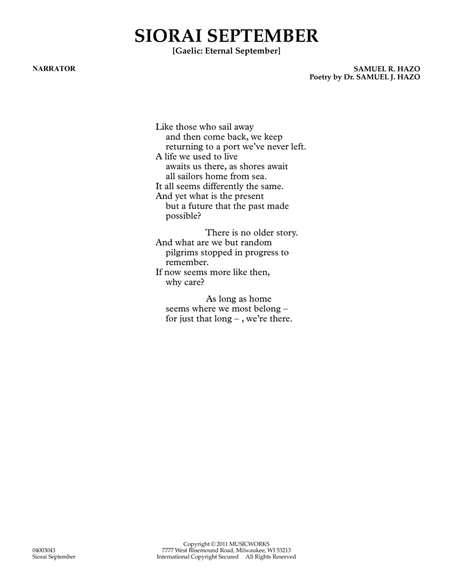 Siorai September - Narrator Concert Band scores gallery preview page 1