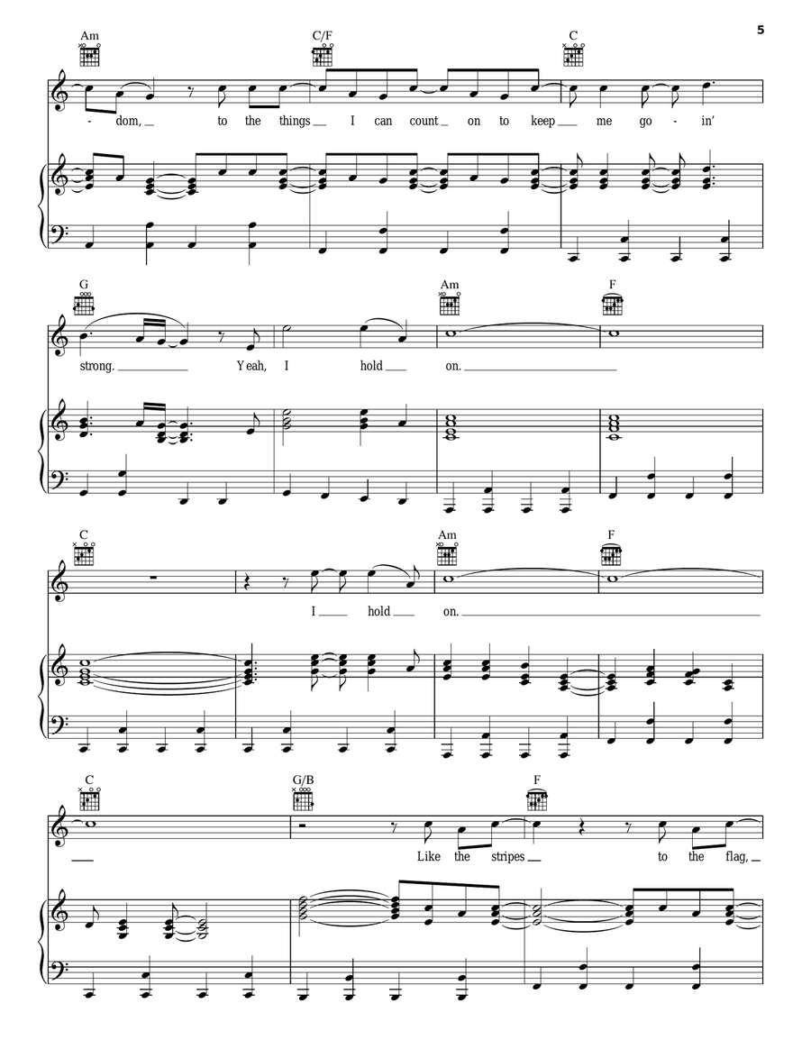 I Hold On Piano, Vocal, Guitar scores gallery preview page 5